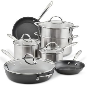 11- Piece Professional Hard-Anodized Nonstick and Induction Stainless Steel Cookware Set